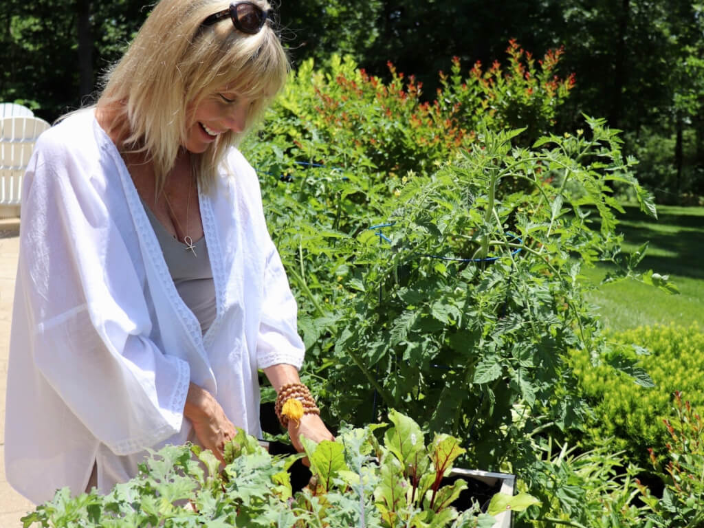 Regan tending garden